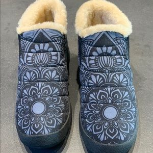 Blue and Black Plush Shoes with Mandala Design